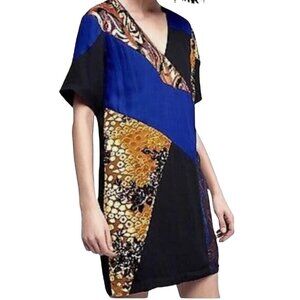 HD in Paris Anthropologie Camellia patchwork silk blend artsy mixed media dress